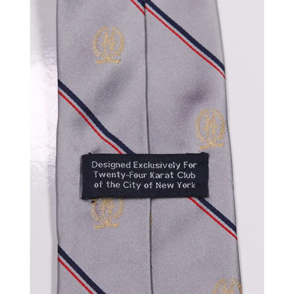 Twenty Four Karat Club 24k New York Silver Striped Silk Necktie Tie